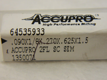 ACCUPRO Square End Mill: 3/32   Dia 2 fl carbide qty 2 6500706