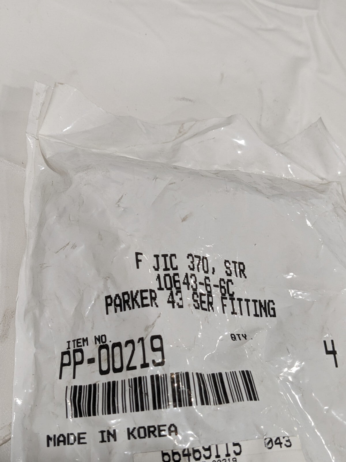 PARKER Hydraulic Hose Straight Female JIC 37 ° Swivel Fitting: Qty 4 PP-00219