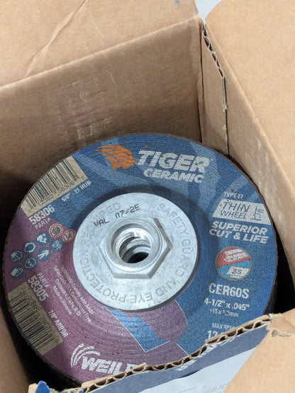 Weiler Depressed-Center Wheel: Type 27, 4-1/2" Dia, 5/8-11 Hole Box of 10 58306