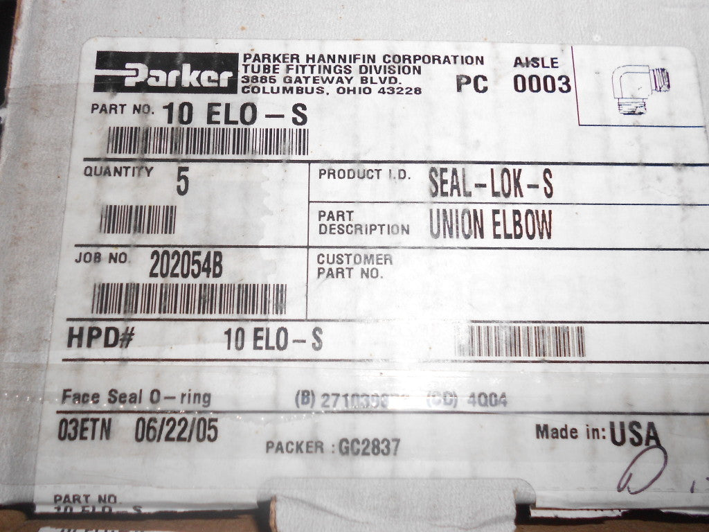 Parker Face Seal Tube Fittings 5/8" Seal-lok-S 1"-14 UN/F O-Ring Qty.5