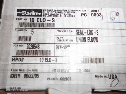 Parker Face Seal Tube Fittings 5/8" Seal-lok-S 1"-14 UN/F O-Ring Qty.5