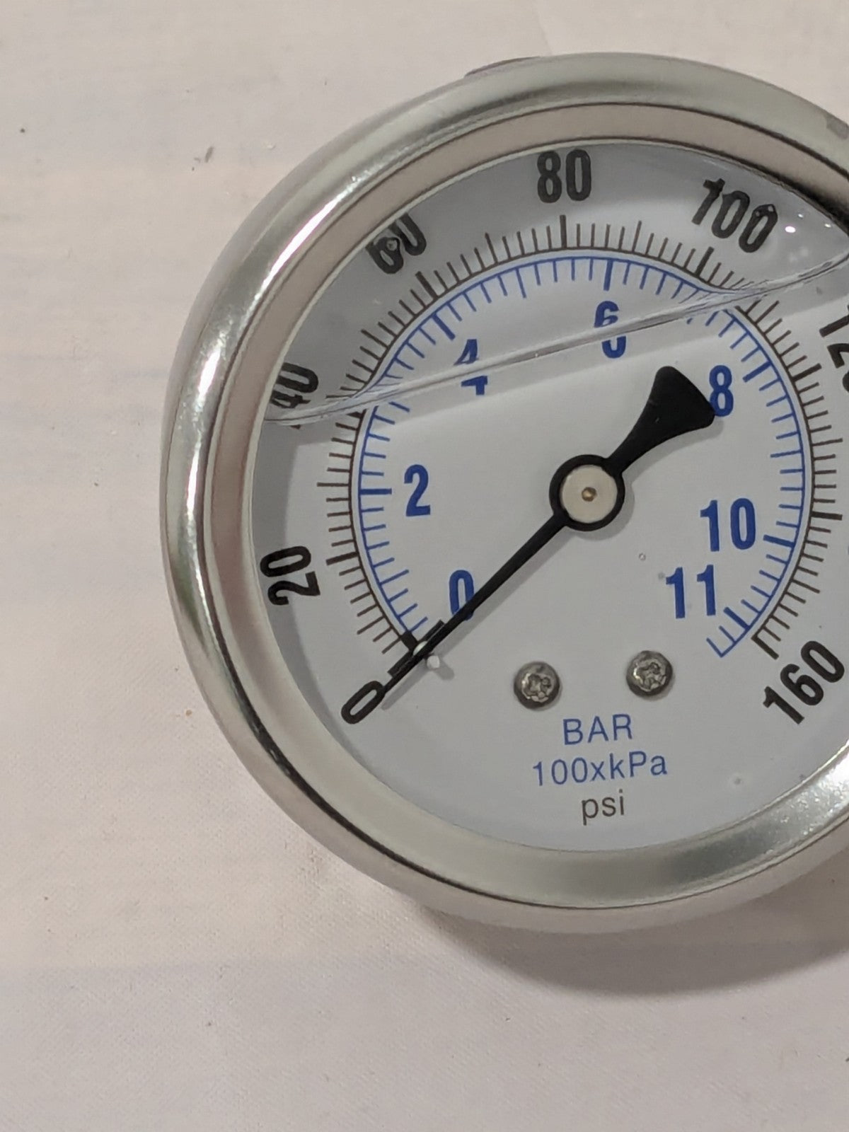 Pressure Gauge: 2-1/2" Dial Dia, 0 Min psi, 160 Max psi, 1/4", NPT 202L-254F