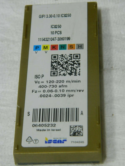 Iscar Carbide Grooving Insert 330010GIPI Grade IC8250 QTY 10 6405232