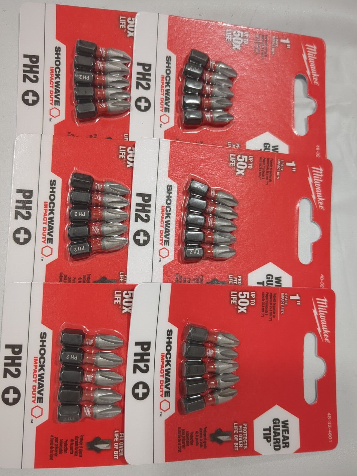 MILWAUKEETOOL 6pks of Power Screwdriver Bits #2Phillips 1/4" HexDrive 48-32-4601