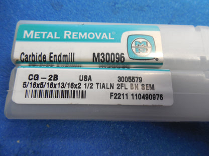 Metal Removal 5/16" x 13/16" Carbide TiAIN 30º 2 Flute Ball Nose End M