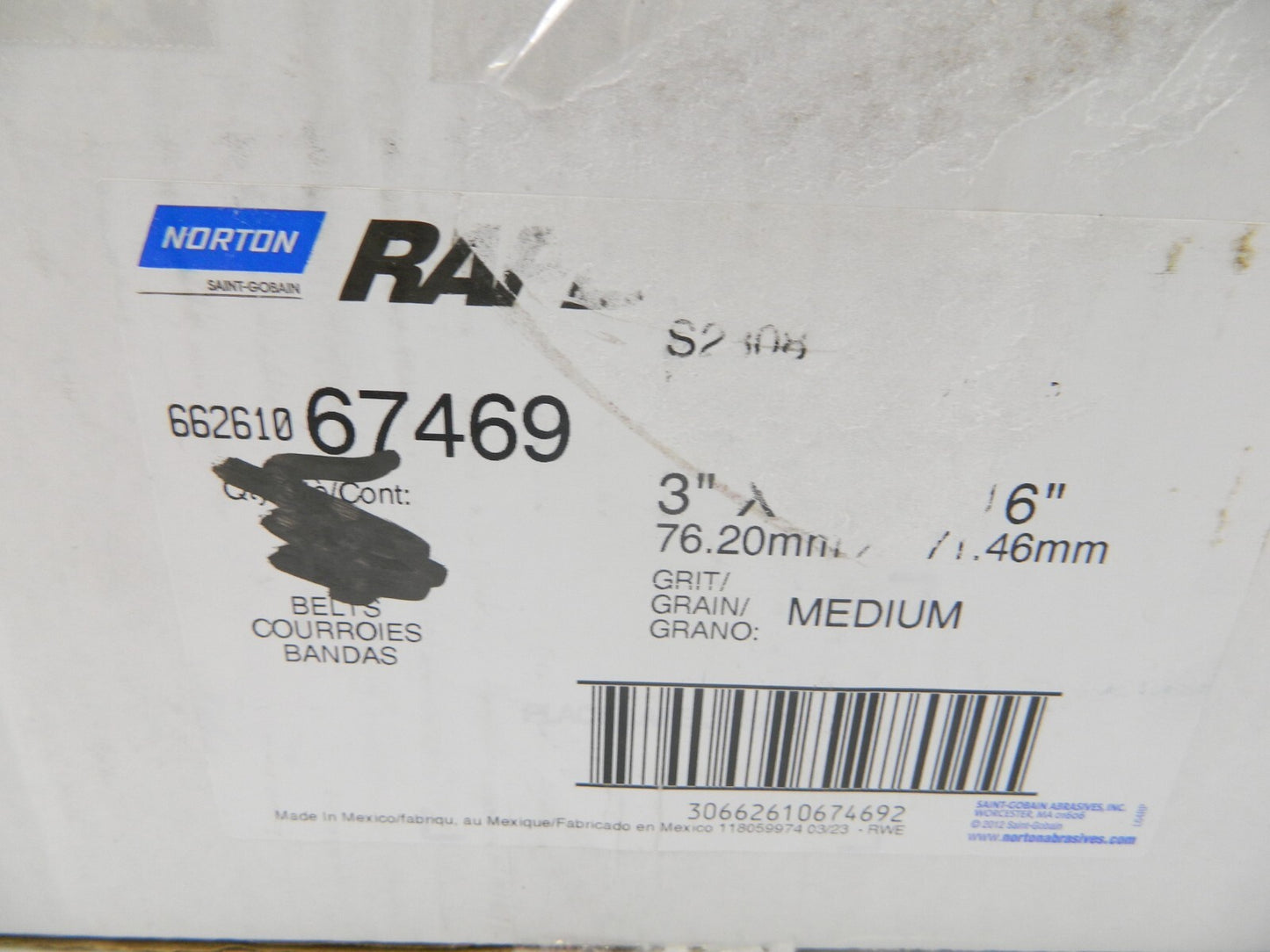 NORTON Abrasive Belt: 3" W, 11" L, 80 Grit, Aluminum Oxide Qty 11 66261067469