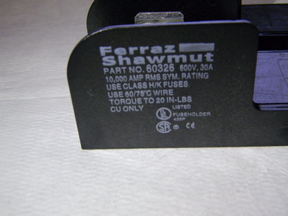 Ferraz Shawmut 1 Pole 10 to 14 AWG Screw Mount Fuse Blocks Qty. 2 60326