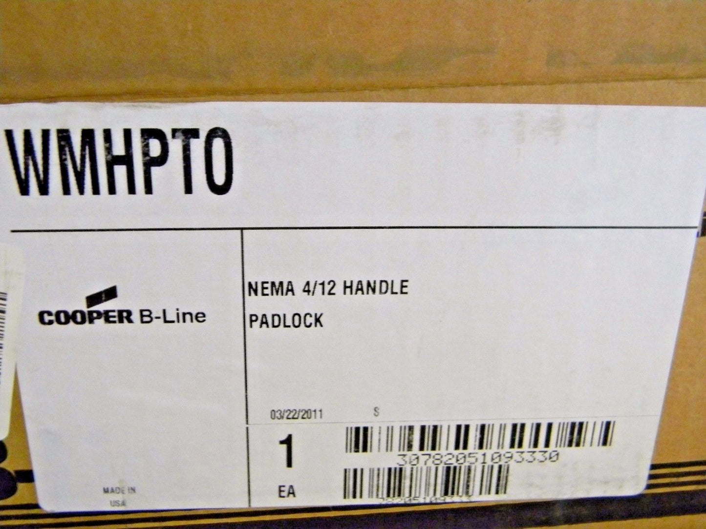 Cooper B-Line 4-12 Nema Rated Wall-Mount Handle Padlock Model WMHPTO