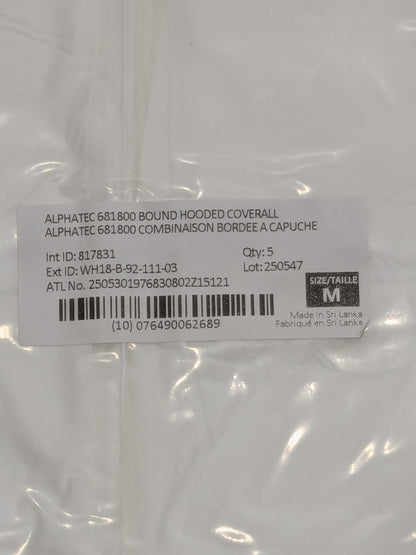 Ansell Rain & Chemical-Resistant Coveralls: SZ M Qty 20 WH18-B-92-111-03