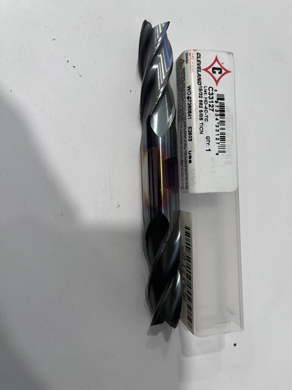 Cleveland Square End Mill: 19/32" Dia, 1-3/8" LOC, 4 Flute, HSS