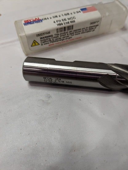 Regal Square End Mill: 41/64" Dia, 1-5/8" LOC, 4 FL 050237AM