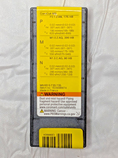 Sandvik Coromant Grooving Inserts 0.079"CW MB-09G200-02-14L 1025 QTY 5 5735