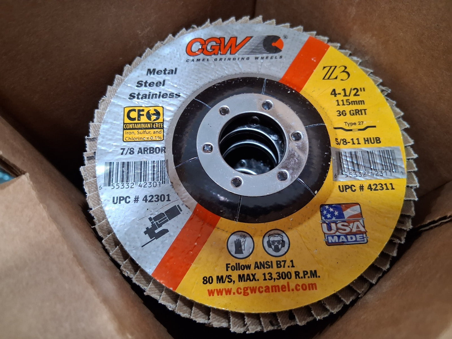 CGW Abrasives Zirconia Alumina Flap Discs QTY10 4-1/2" Dia 36 Grit 42301