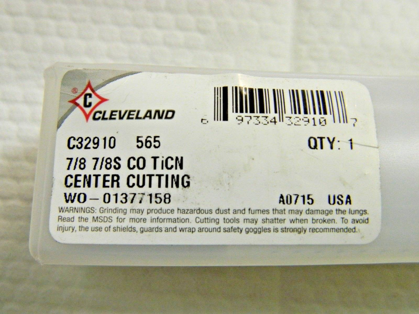Cleveland Cobalt End Mill Double End TiCN 7/8" x 1-9/16" 2FL C32910
