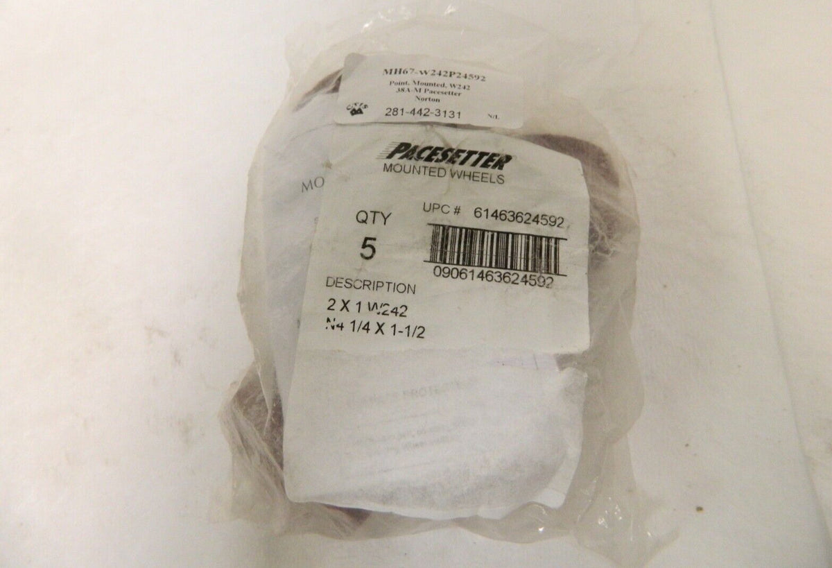 Norton 2" Head Dia x 1" Thick W242 Cylinder End Aluminum Oxide Mounted Point 5pk