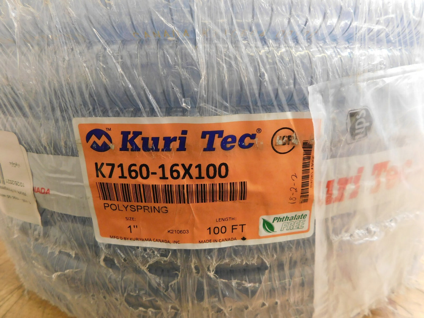 Kuriyama of America PVC Clear Tube 1" ID x 1.29" OD 100' L 70 Max