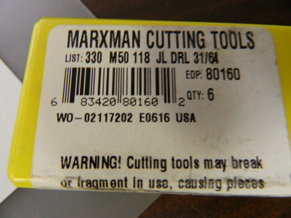 MarxMan 330 31/64 BLK OXD 118D Jobber Drill Bits QTY 6 80160