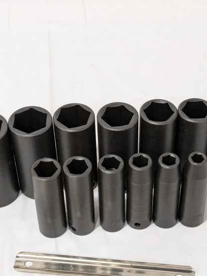 Proto Socket Set: Deep Impact, 15 Pc, 1/2" Drive, 3/8 to 1-1/4" J74114