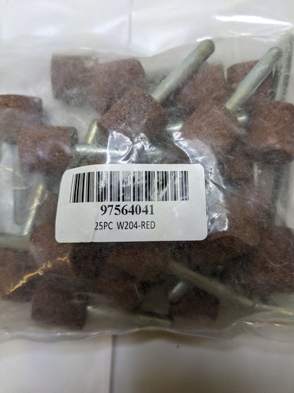 Mounted Point 3/4" Thick, 1/4" Shank Dia, W204, 60 Grit, Med. Qty 50 W204-R-757
