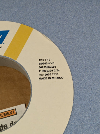 Norton Surface Grinding Wheel 12" Diam 1" Thick 3" Arbor Hole 60G