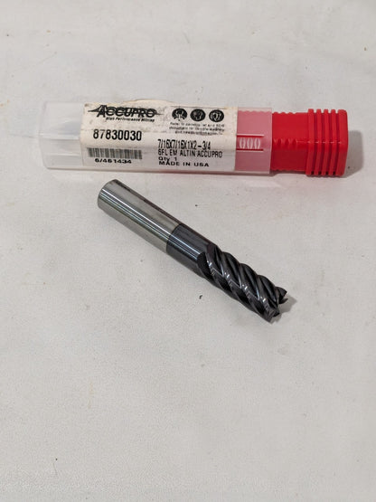 Accupro Square End Mill: 7/16" Dia, 1" LOC 2-3/4" OAL, 6 FL 87830030