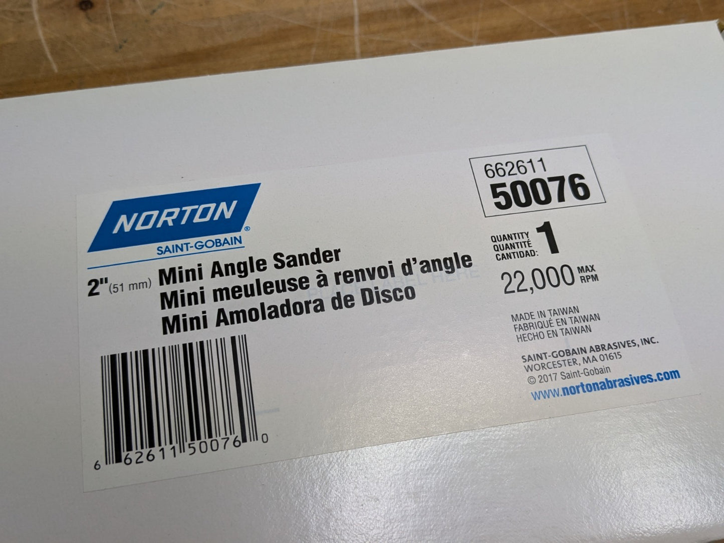Norton Pneumatic Mini Angle Sander 1/4" Collet 22000 RPM Max. 66261150076
