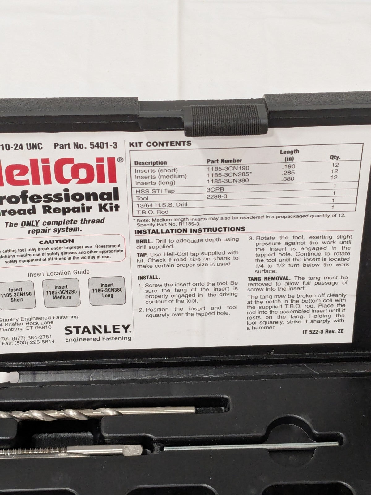 HELI-COIL Thread Repair Kit: Threaded Insert 5401-3 INCOMPLETE