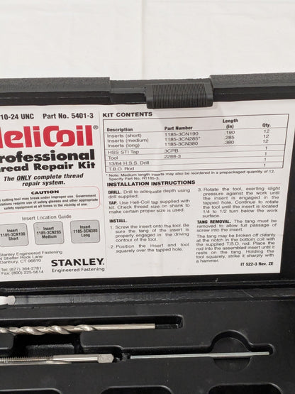 HELI-COIL Thread Repair Kit: Threaded Insert 5401-3 INCOMPLETE