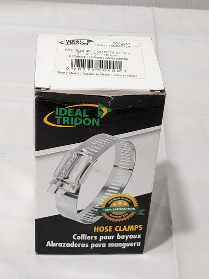 Ideal Worm Gear Clamp: SAE 40, 1 to 3" Dia, Stainless Steel Band Qty 10 5040051
