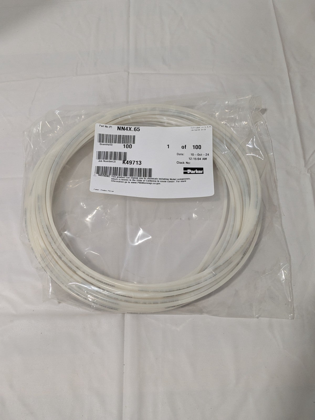 Parker Nylon Tube: 100' Long 300 Max psi, -65 to 200 ° F, Natural NN4X.65