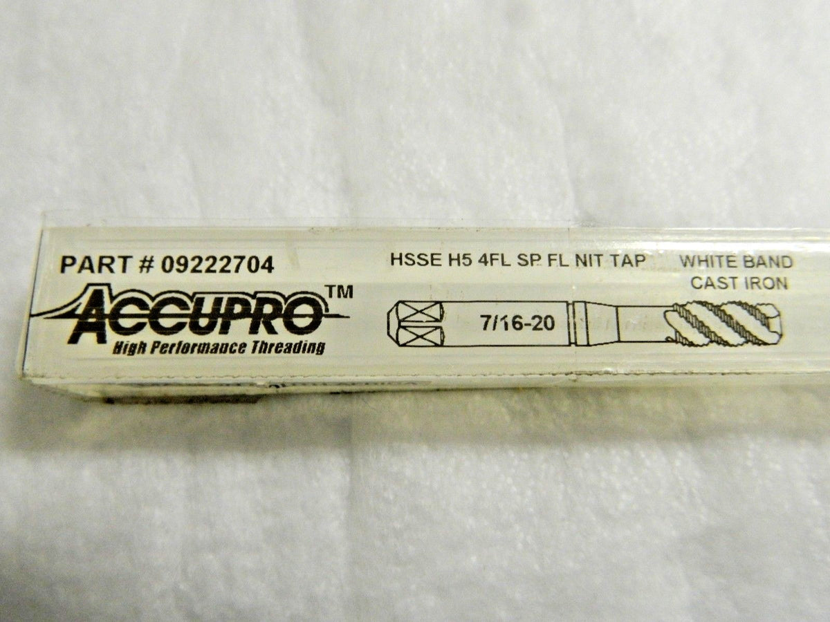 Accupro Spiral Flute Taps Modified Bottoming 7/16-20 UNF H5 4FL Qty 2 09222704