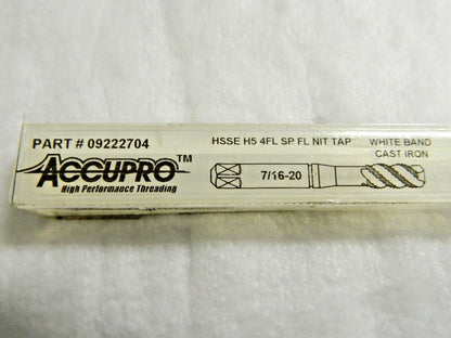 Accupro Spiral Flute Taps Modified Bottoming 7/16-20 UNF H5 4FL Qty 2 09222704