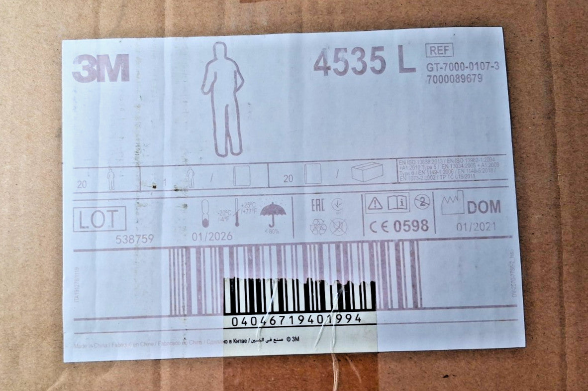 3M Protective Coverall L White/Blue Breathable Type 5/6 QTY 20 7100217010