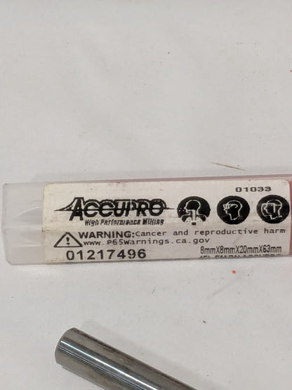 ACCUPRO Ball End Mill: 8.00 mm Dia, 20.00 mm LOC, 4 Flute 01217496