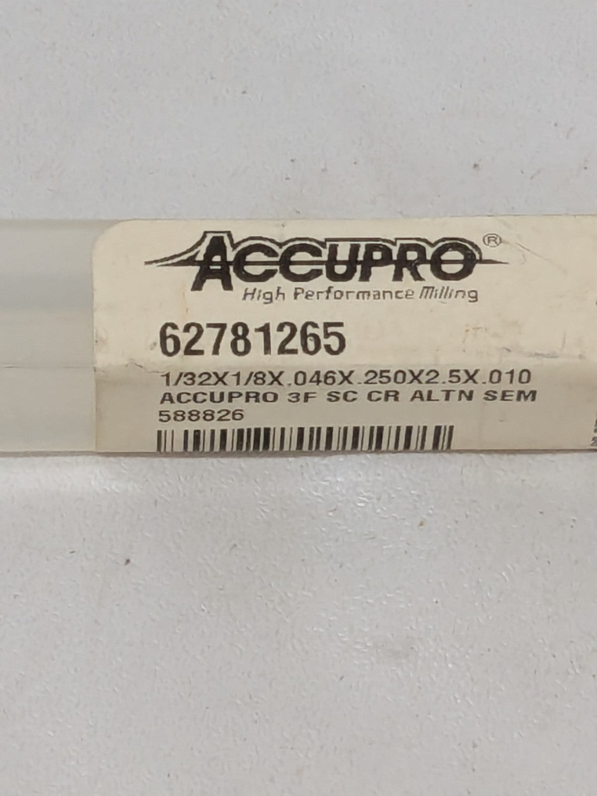 Accupro Corner Radius End Mill 1/32" Diam, 3 FL, 2-1/2" OAL 62781265