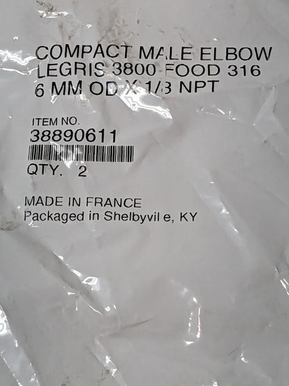 Legris Stainless Push-To-Connect Fittings 1/8 NPT To 6mm Tubing Qty 2 38890611