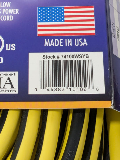 Work Smart Yellow/Black Extension Cord 100', 12/3 Gauge/Conductors 74100WSYB