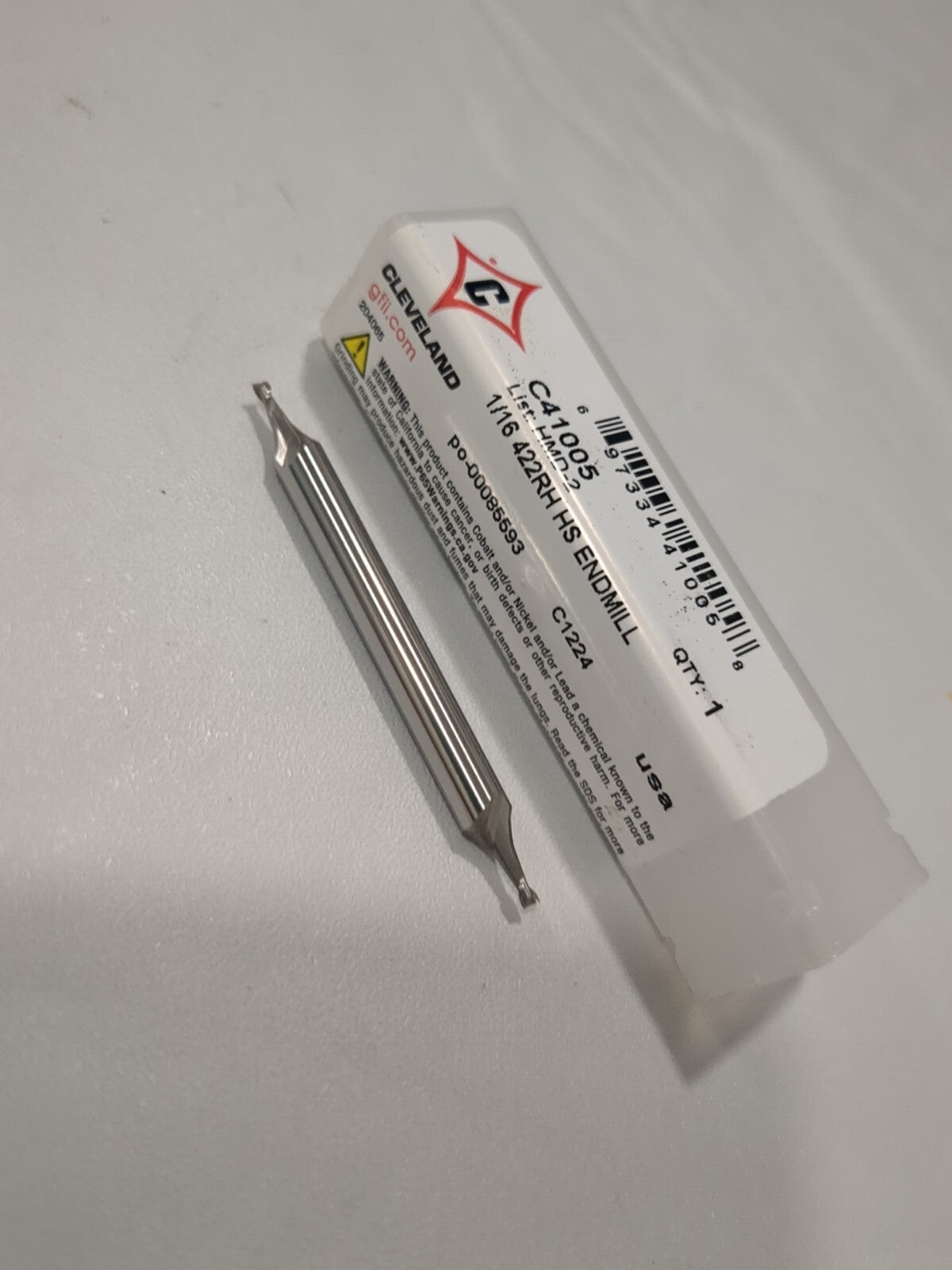 CLEVELAND Square End Mill: 1/16" Dia 2 Fl HSS 3/32" LOC C41005