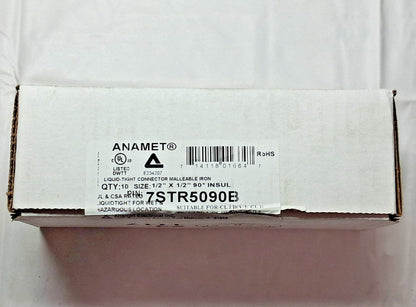 Anaconda Sealtite Zinc-Plated Steel Conduit Connector 1/2" TS QTY 10 7STR5090B