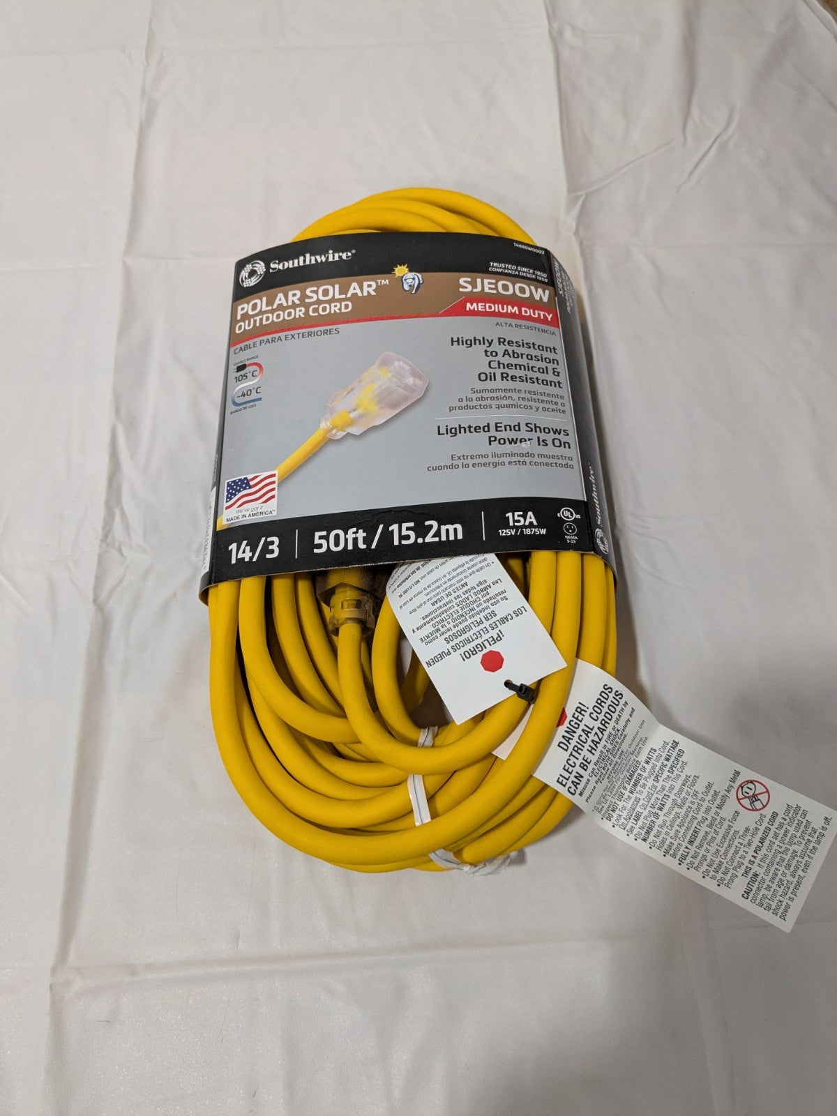 Southwire Yellow Outdoor Extension Cord 50', 14/3 Gauge/Conductors 1488SW0002