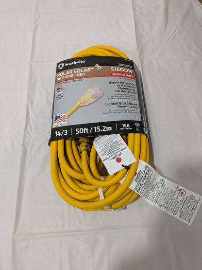 Southwire Yellow Outdoor Extension Cord 50', 14/3 Gauge/Conductors 1488SW0002