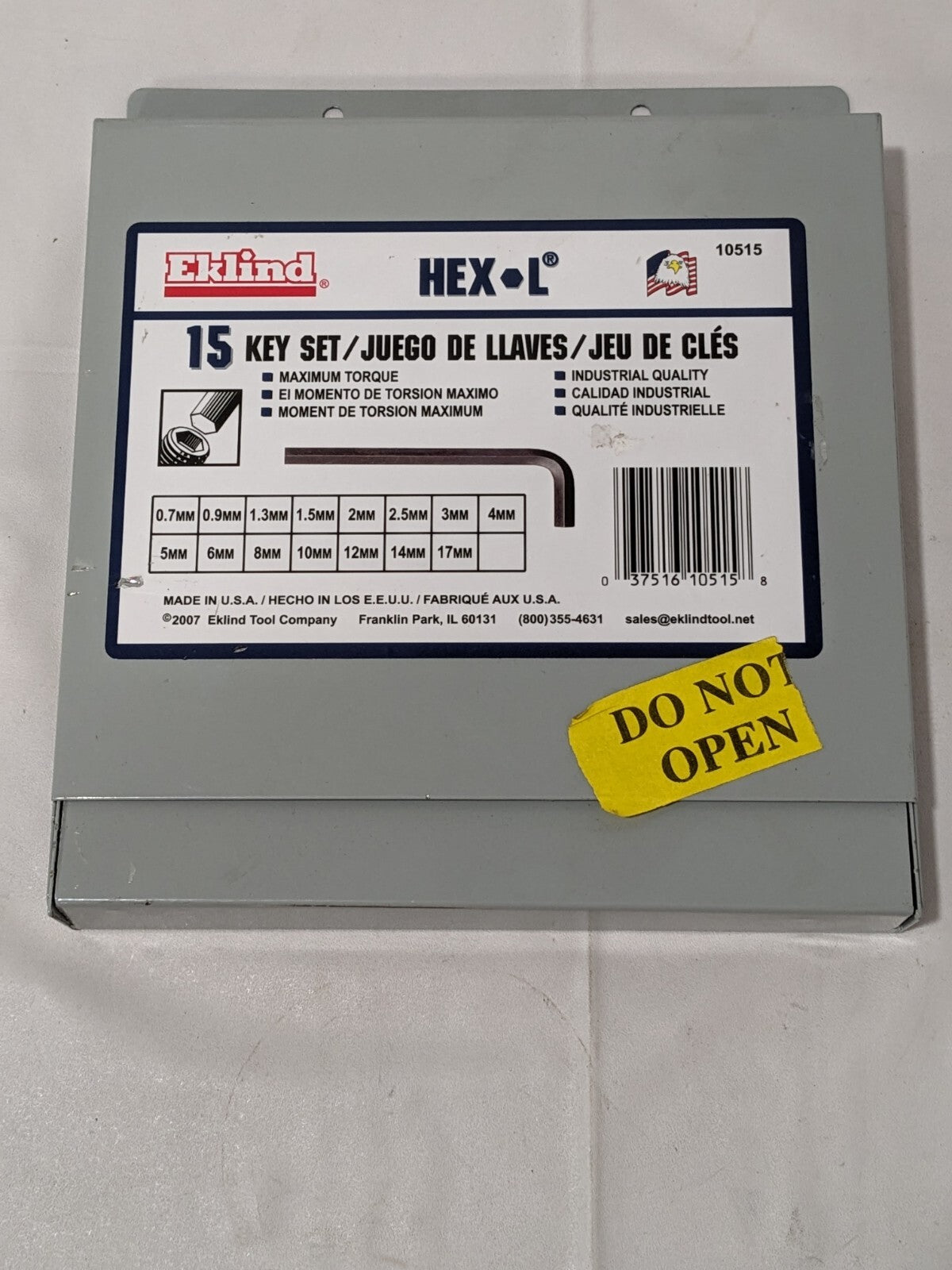 EKLIND 11 Piece L-Key Hex Key Set Hex Range 0.7 to 17mm 10515 INCOMPLETE