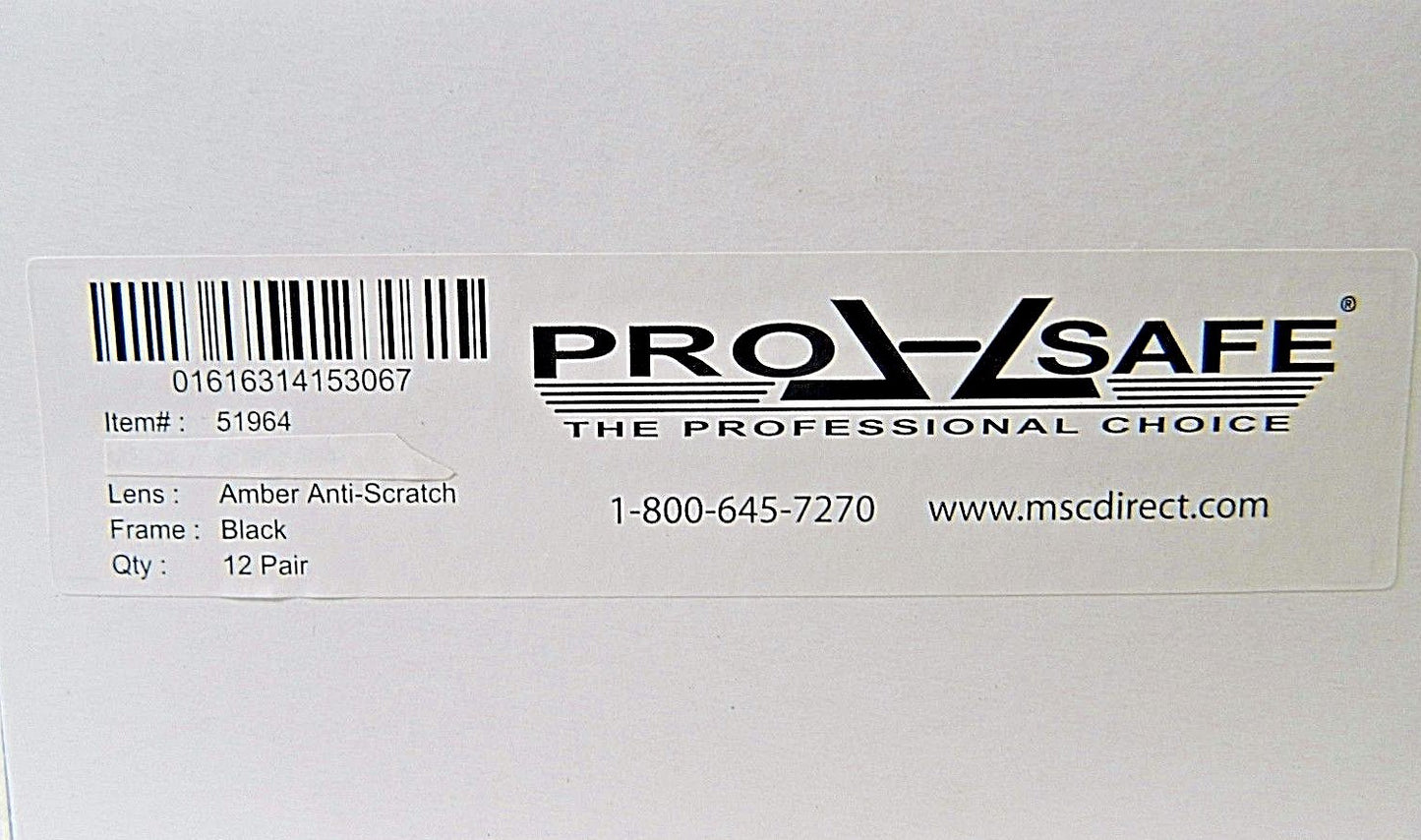 Pro-Safe Frameless Safety Glasses Scratch Resistant Amber Lenses Qty 12 51964