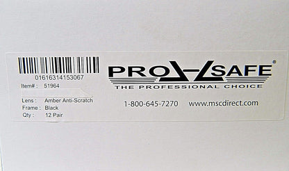 Pro-Safe Frameless Safety Glasses Scratch Resistant Amber Lenses Qty 12 51964