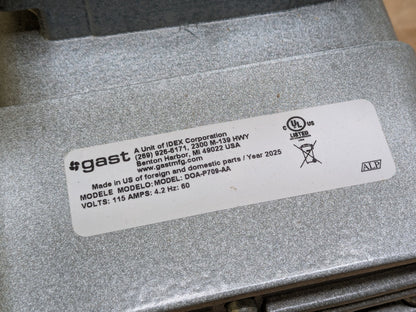 Gast Diaphragm Compressor Pump 1/8 HP 115v DOA-P709-AA Parts / Repair