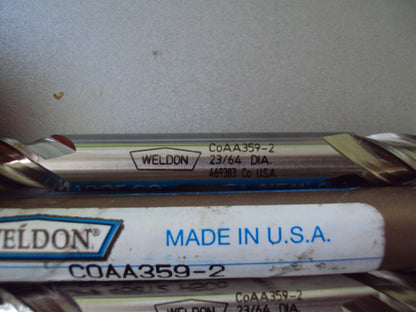 Weldon Double End Mills 23/64" x 3/4" x 3-1/2" 4F HSCo QTY 2  COA