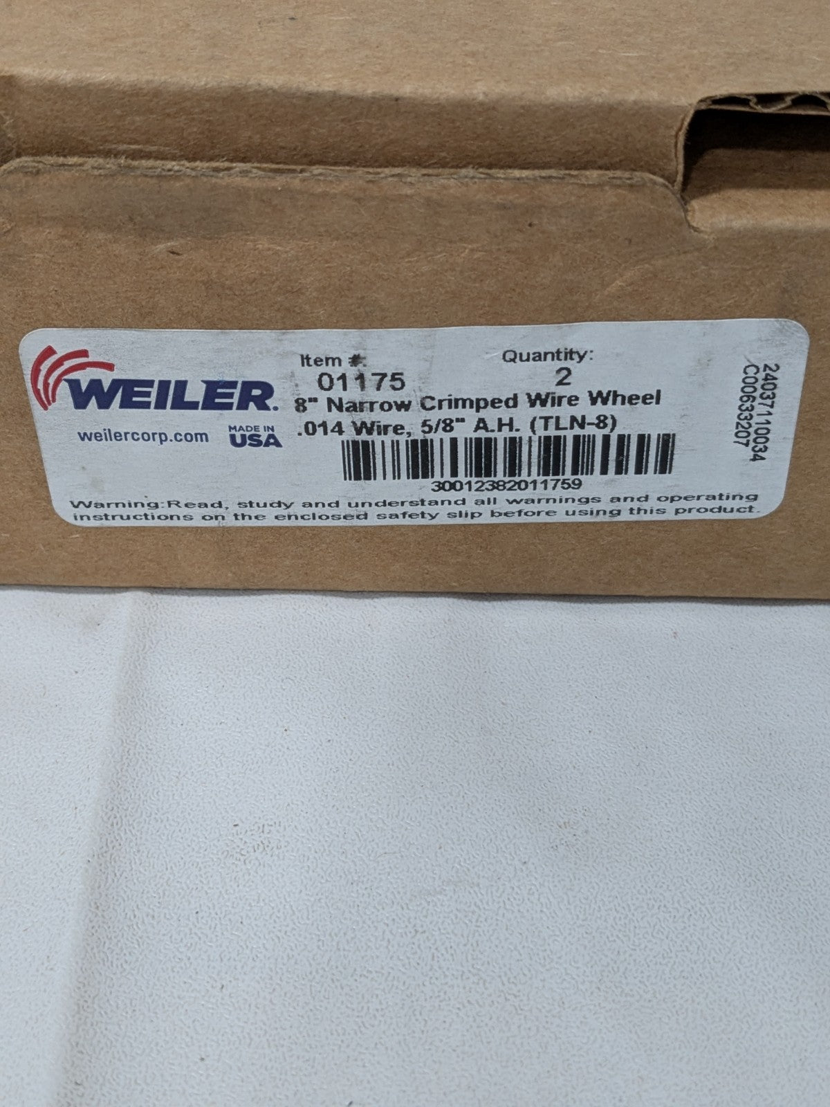 Weiler Wheel Brush: 8" Wheel Dia, 1/2" Face Width, 0.0140" Wire Dia 75843482