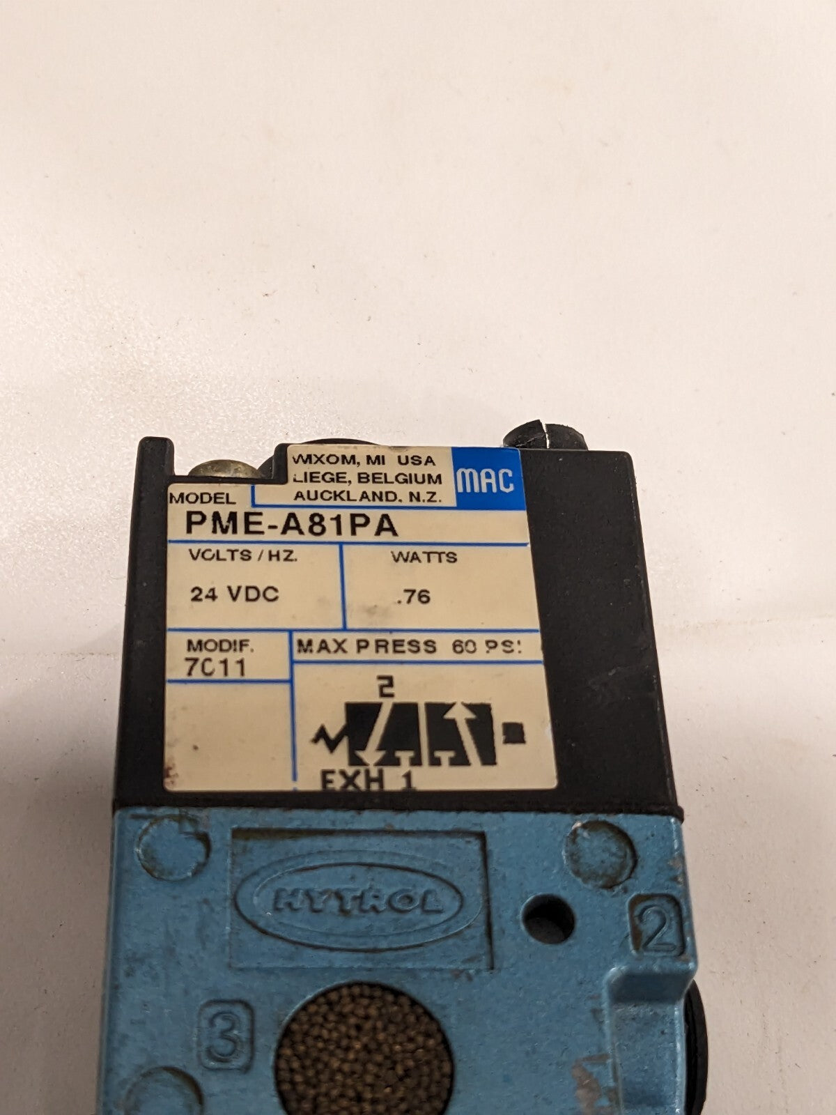 Mac Solenoid Valve 24 VDC Coil Hytrol EzLogic Mod 7011. PME-A81PA