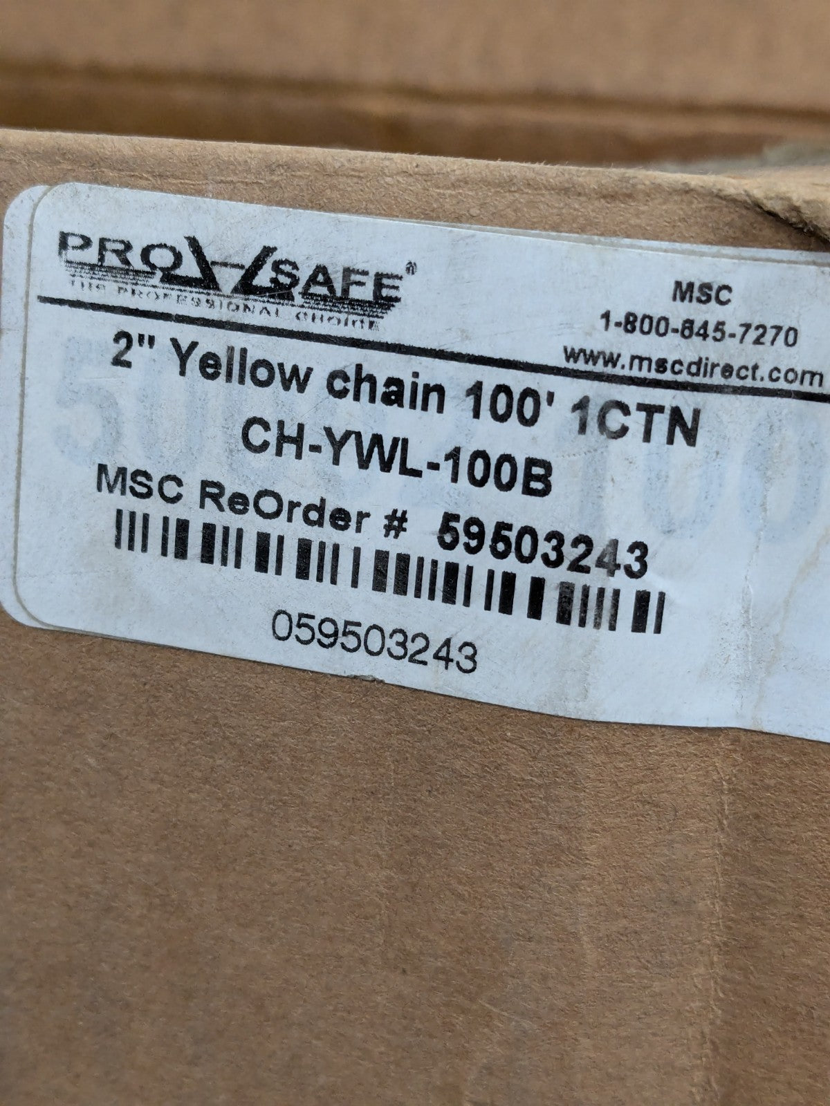 PRO-SAFE Chain: Plastic, Yellow, 100' Long, 2" Wide CH-YWL-100B