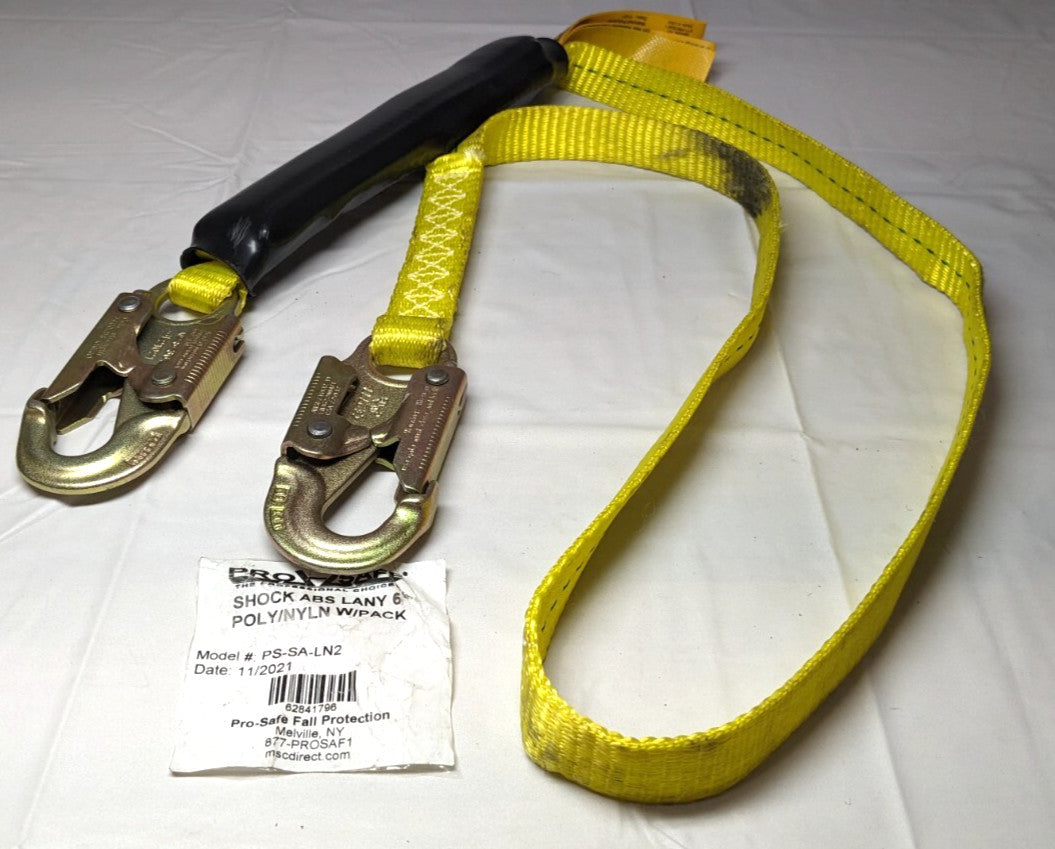 PRO-SAFE 6' Long Shock Absorbing Lanyard Locking Snap Hook  PS-SA-LN2